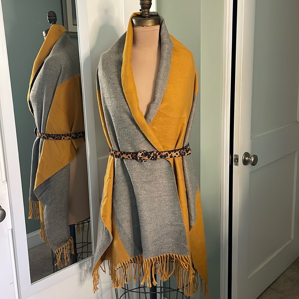 Beautiful Marigold and Gray Soft Wrap Scarf Shawl 80inches with Fringe